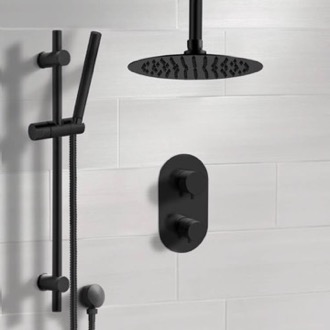 Shower Faucet Matte Black Thermostatic Ceiling Shower System with Rain Shower Head and Hand Shower Remer SFR61